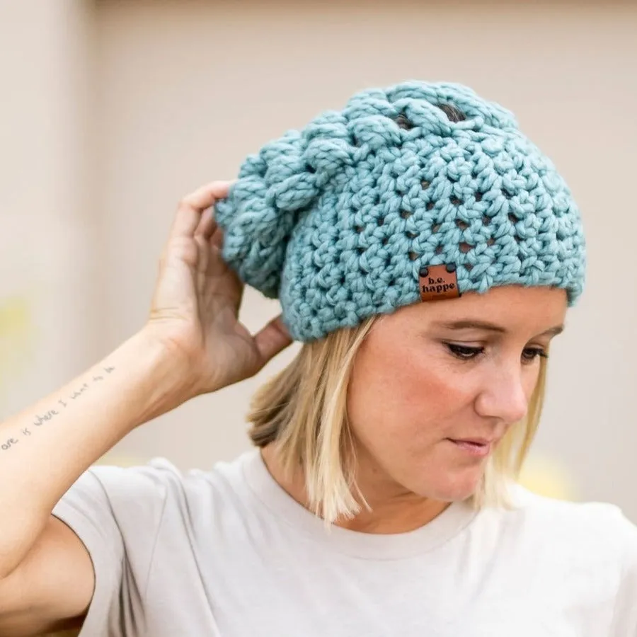 Puff Stitch Slouch Crocheted Beanie