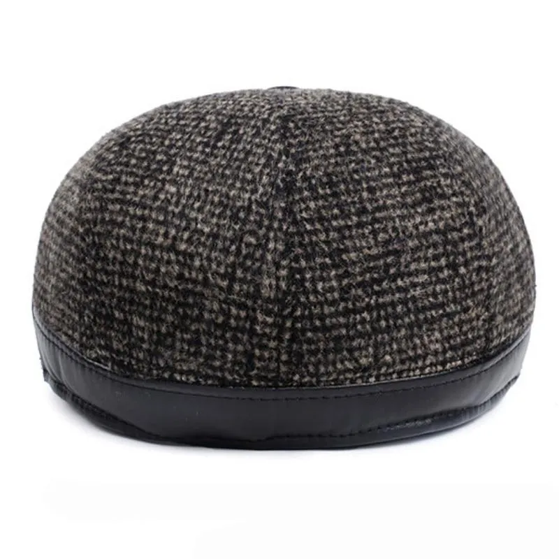 Retro Plaided Leather Newsboy Beret Hat