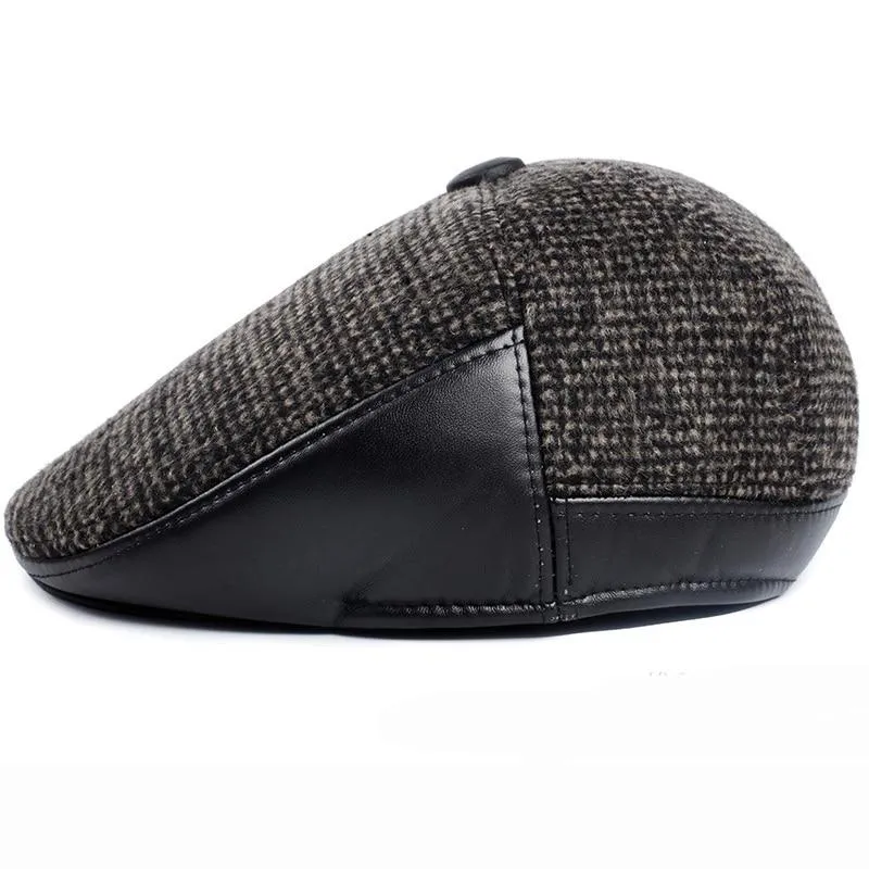 Retro Plaided Leather Newsboy Beret Hat