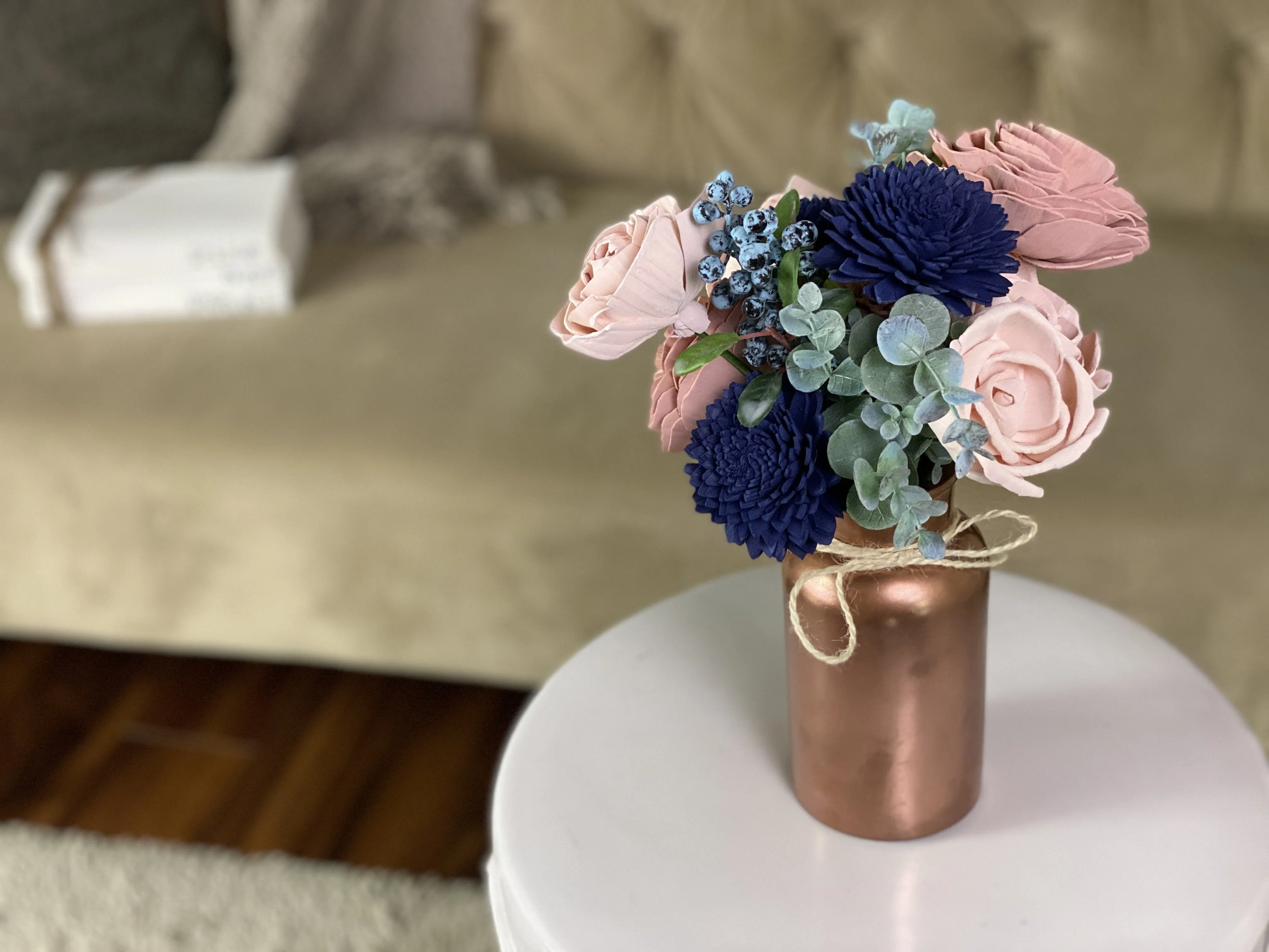 Rose Gold and Blueberries Sola Flower Bud Vase Arrangement