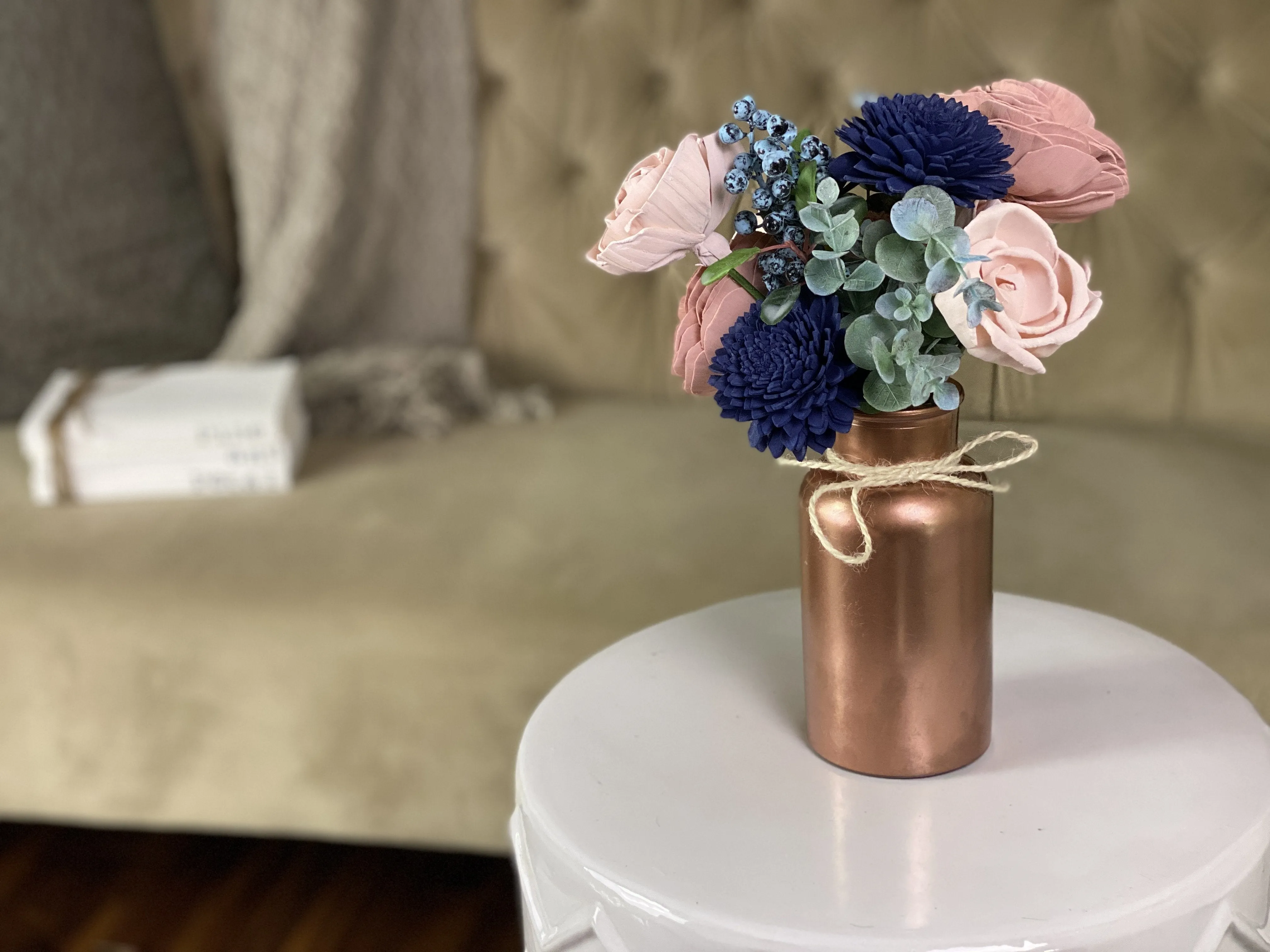 Rose Gold and Blueberries Sola Flower Bud Vase Arrangement