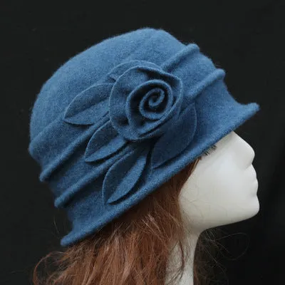 Rose Wool Fedora Dome Casual Warm Knitted Winter Beanie