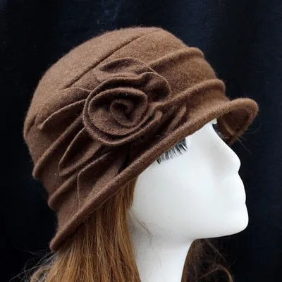 Rose Wool Fedora Dome Casual Warm Knitted Winter Beanie