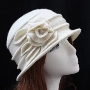 Rose Wool Fedora Dome Casual Warm Knitted Winter Beanie