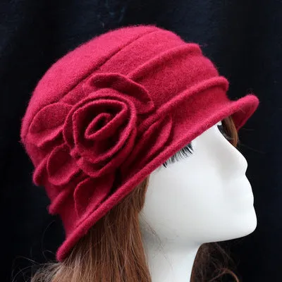 Rose Wool Fedora Dome Casual Warm Knitted Winter Beanie