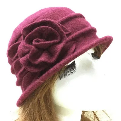 Rose Wool Fedora Dome Casual Warm Knitted Winter Beanie