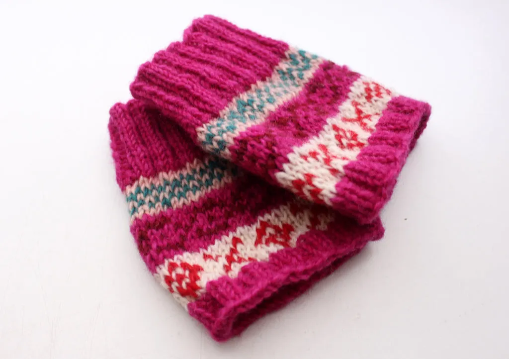 Royal Pink Multicolor Winter Woolen Short Legwarmers