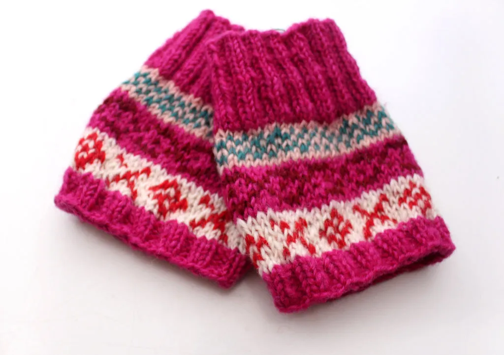 Royal Pink Multicolor Winter Woolen Short Legwarmers