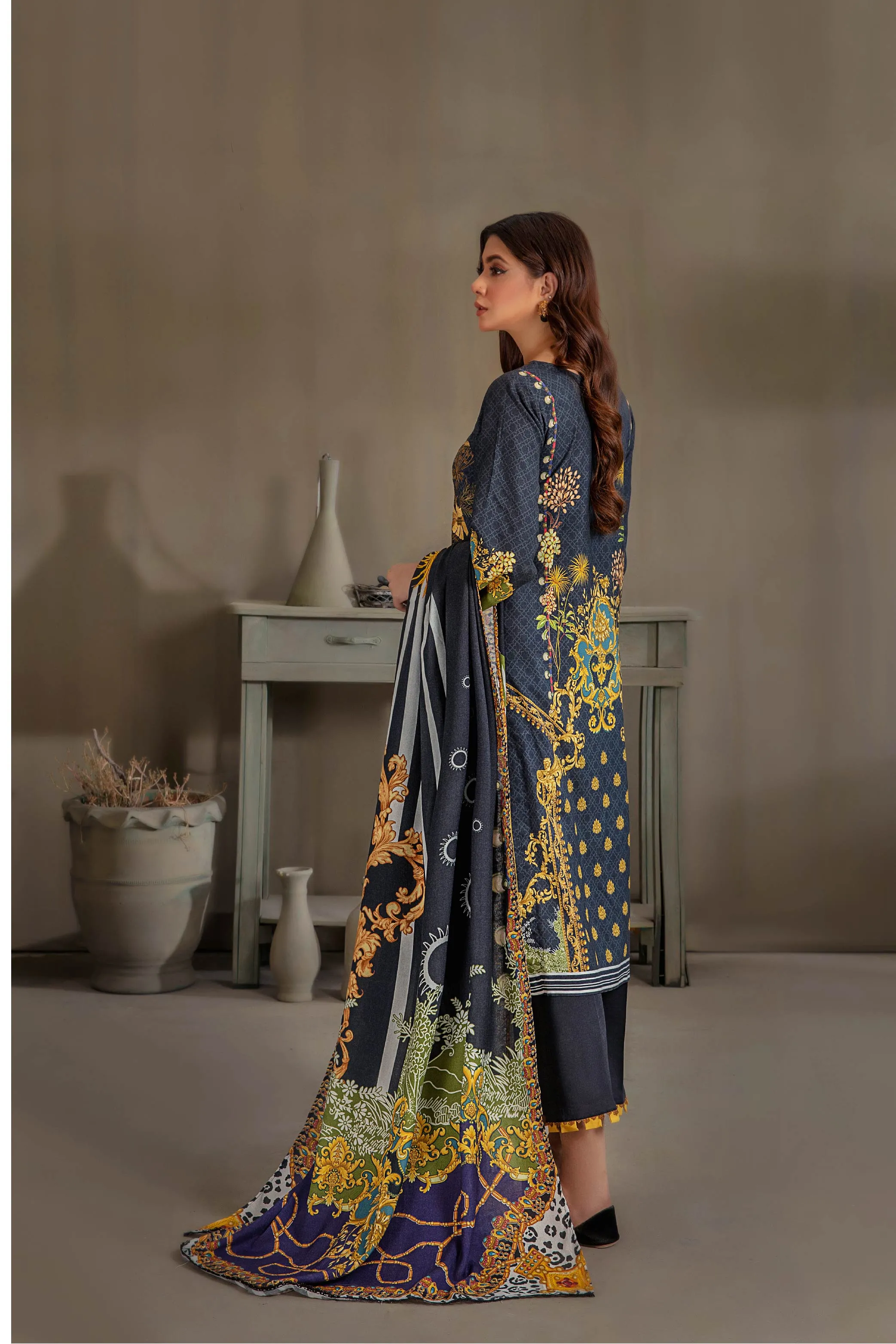 Sana & Samia by Lala Embroidered Woolen Print Collection – Blue Nova