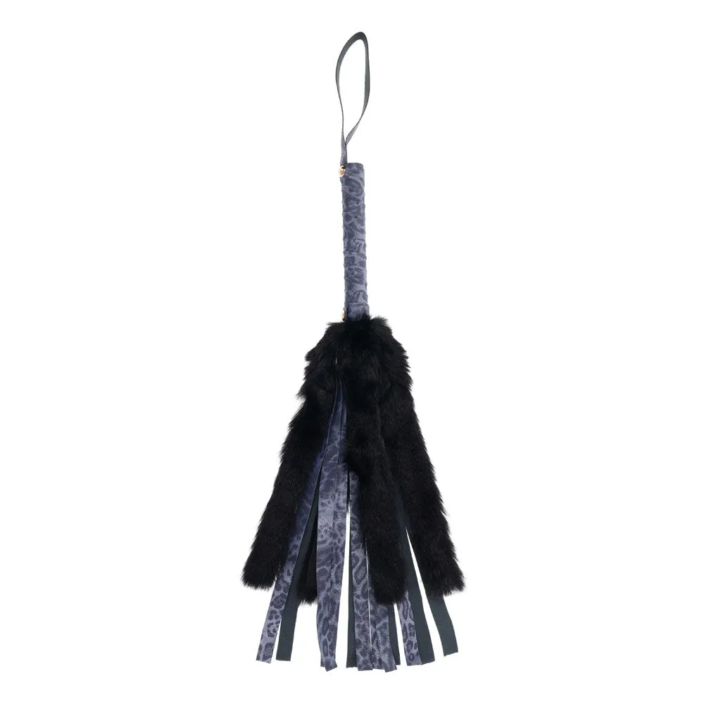 Sex & Mischief Cougar Faux Fur Flogger - Navy Blue/Black Furry Flogger Whip