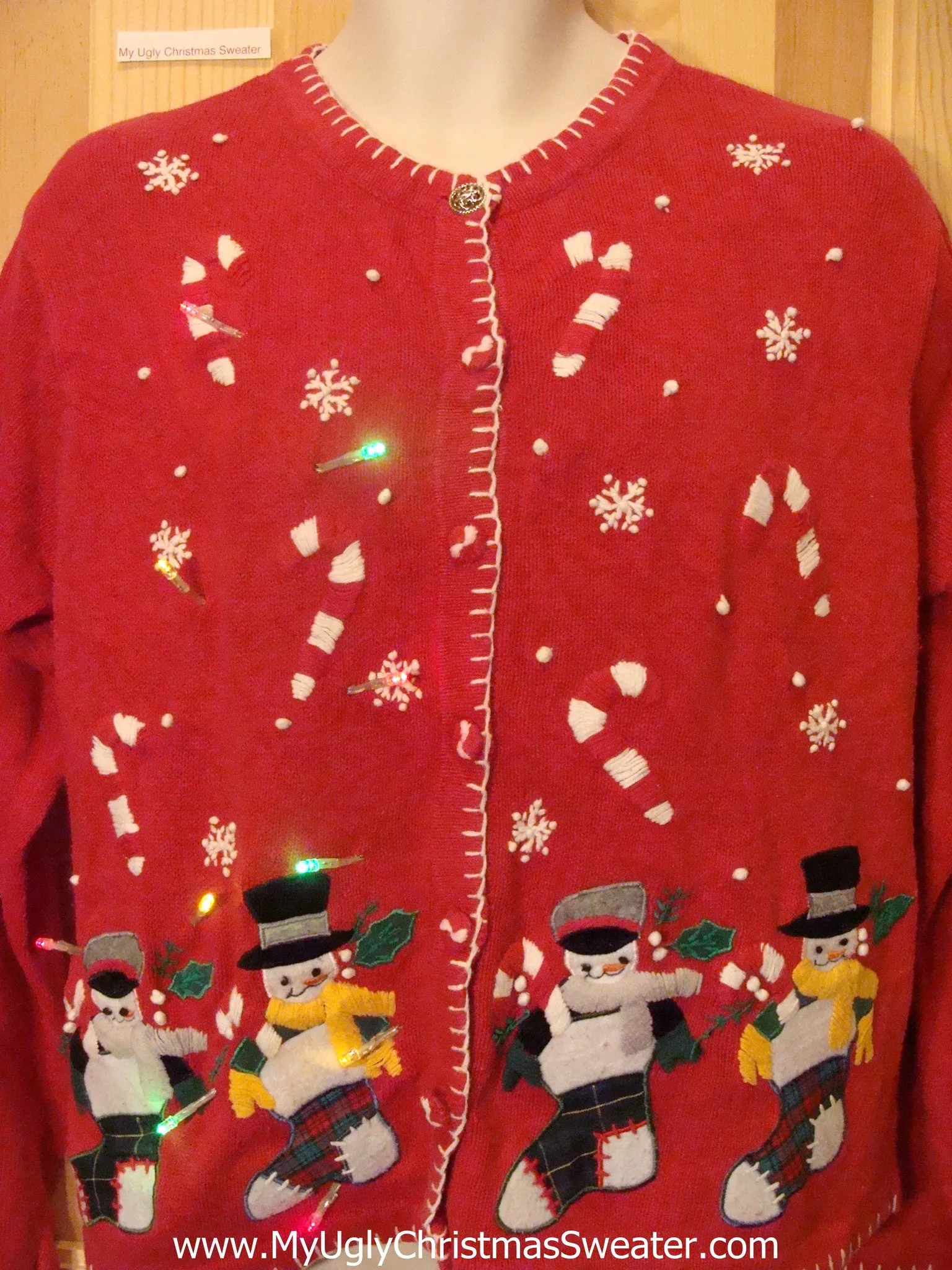 Tacky Light Up Christmas Sweater Red Cardigan with Colorful Lights