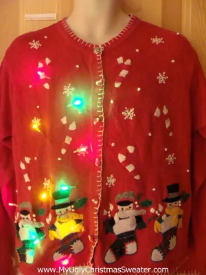 Tacky Light Up Christmas Sweater Red Cardigan with Colorful Lights