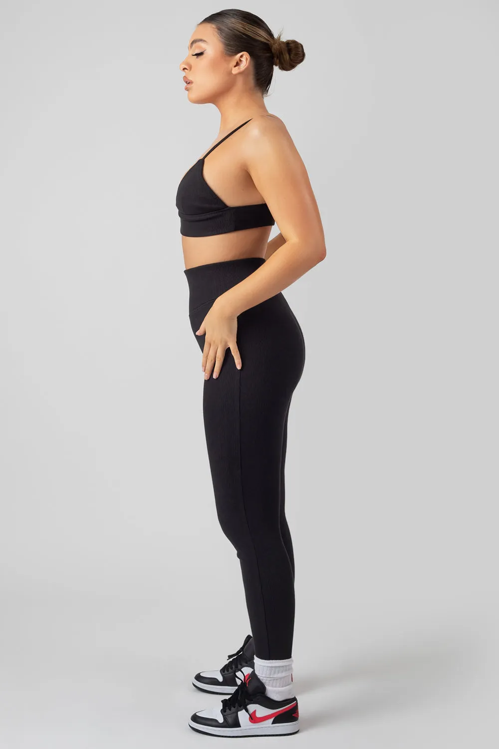 Thick Waistband Ribbed Leggings Black