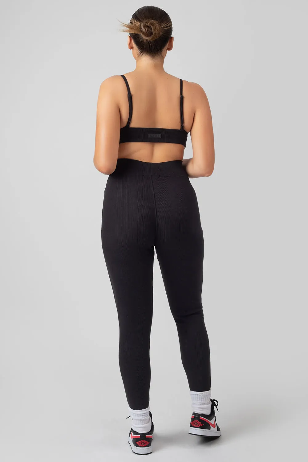 Thick Waistband Ribbed Leggings Black