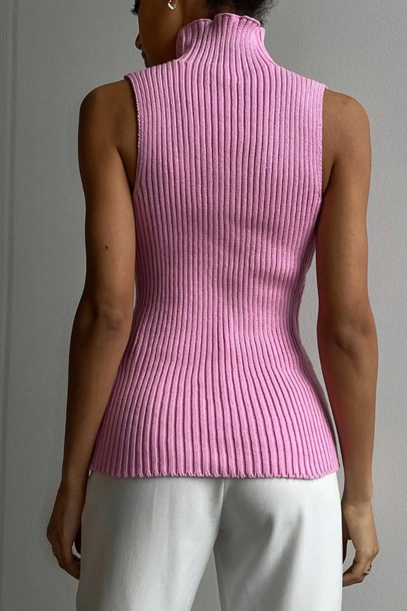 Turtleneck Sleeveless Ribbed Knit Sweater