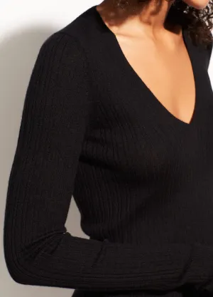 Vince - Mix Ribbed Cashmere V-neck in Black