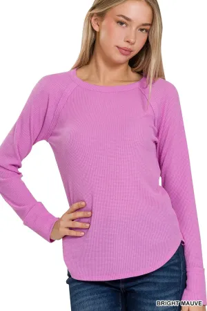 Waffle Knit Layering Top in Bright Mauve