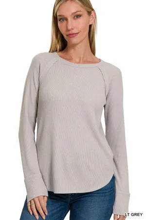 Waffle Knit Layering Top in Light Grey