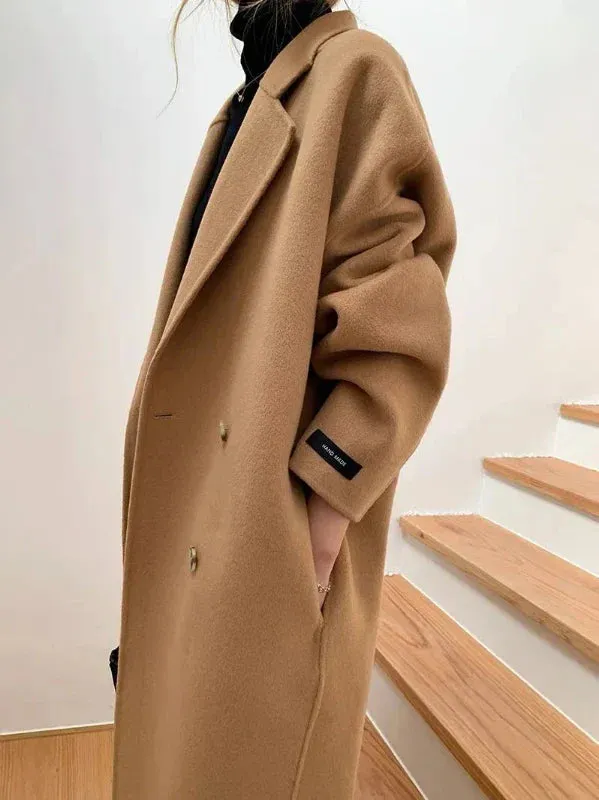 Wenkouban-Winter outfits Christmas Black Friday Lapel Pocket Long Double Faced Wool Cashmere Coat