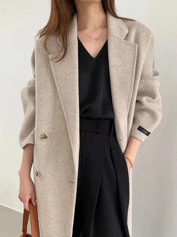 Wenkouban-Winter outfits Christmas Black Friday Lapel Pocket Long Double Faced Wool Cashmere Coat