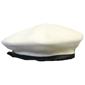 White Military Beret, Lined w- Leather Sweatband