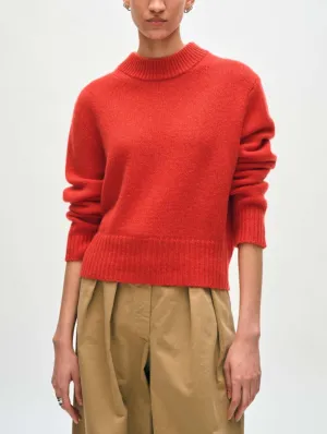 White   Warren - Cashmere Air Spun Crewneck in Carmine Red