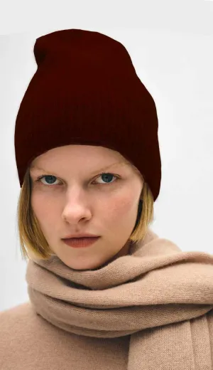 White   Warren - Cashmere Plush Rib Beanie in Sangria