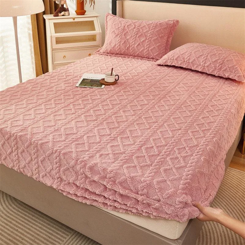 Winter Thermal Flannel Coral Fleece Fitted Sheet Fleece-lined Non-slip Bedspread