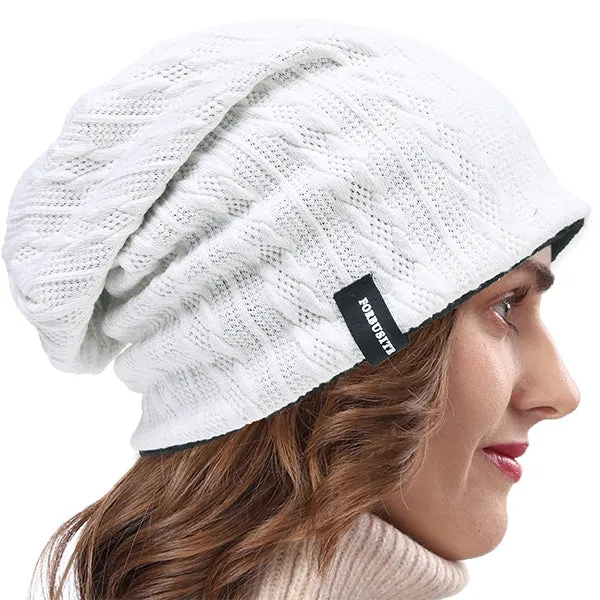 Women Slouchy Beanie Hats - Knit Cable Reversible Hat B0561