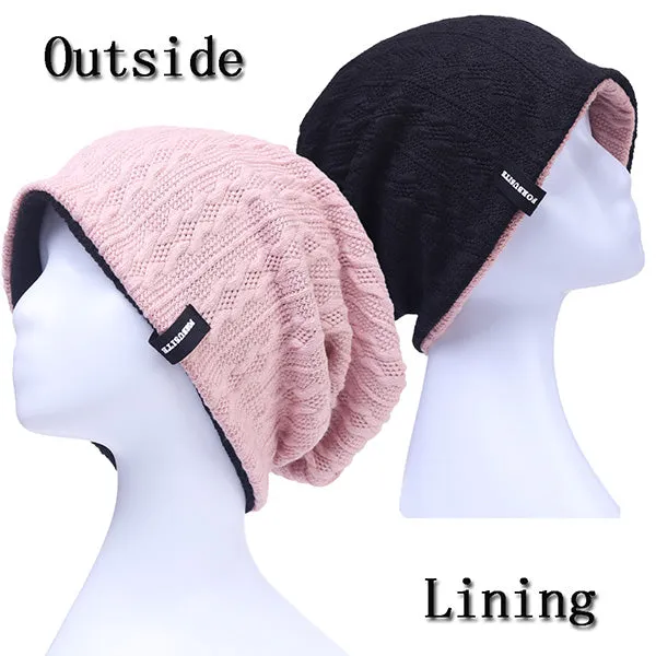 Women Slouchy Beanie Hats - Knit Cable Reversible Hat B0561