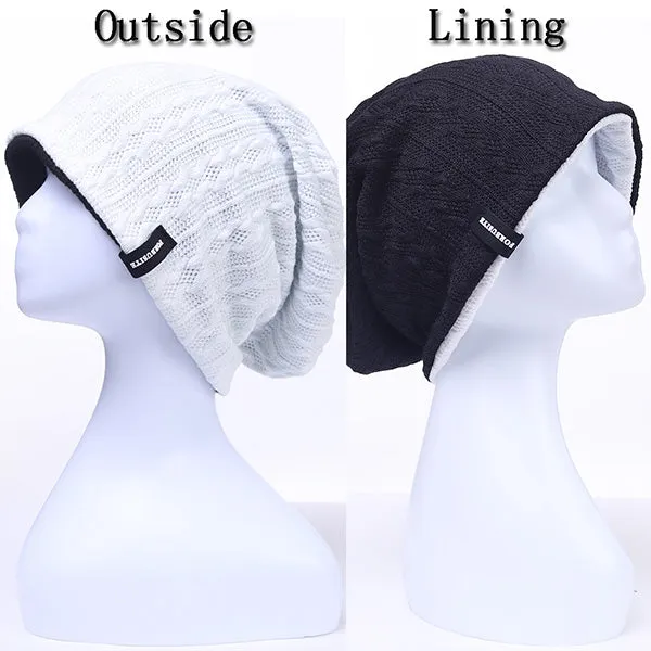 Women Slouchy Beanie Hats - Knit Cable Reversible Hat B0561