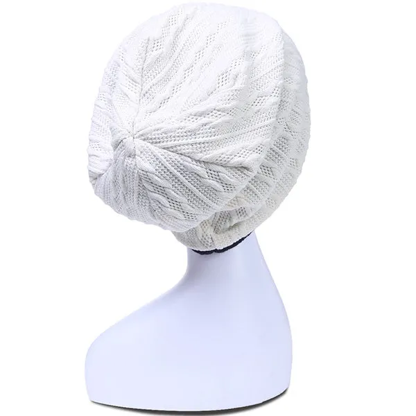 Women Slouchy Beanie Hats - Knit Cable Reversible Hat B0561