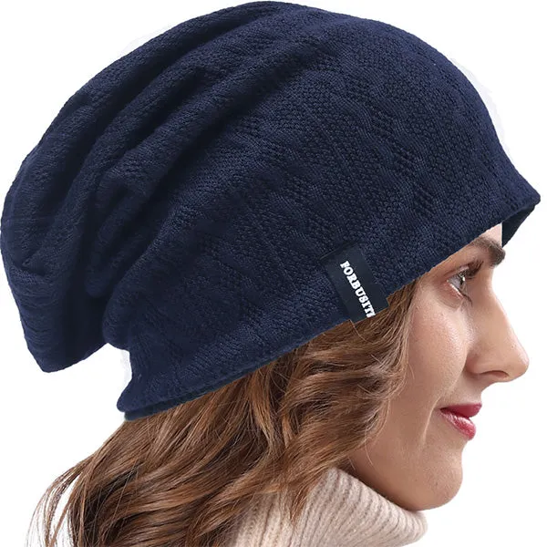 Women Slouchy Beanie Hats - Knit Cable Reversible Hat B0561