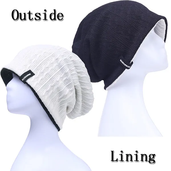 Women Slouchy Beanie Hats - Knit Cable Reversible Hat B0561