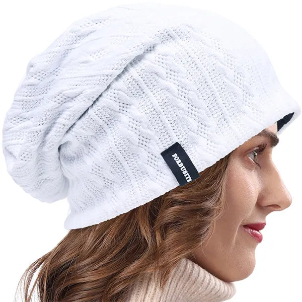 Women Slouchy Beanie Hats - Knit Cable Reversible Hat B0561