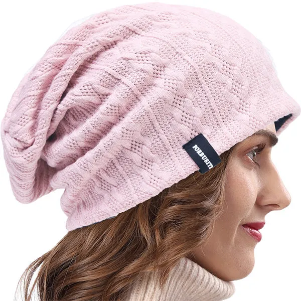 Women Slouchy Beanie Hats - Knit Cable Reversible Hat B0561