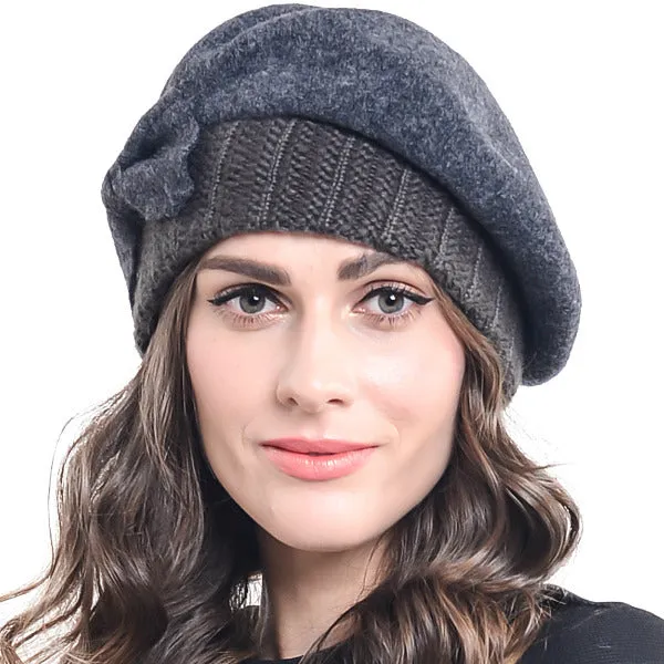 Women Wool Beret with Bow Dress Beanie Winter Hat