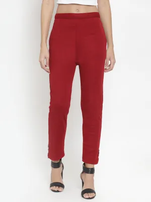 Women'S Maroon Woolen Pencil Pant