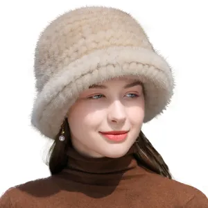 womens real mink fur hat fluffy bucket hat