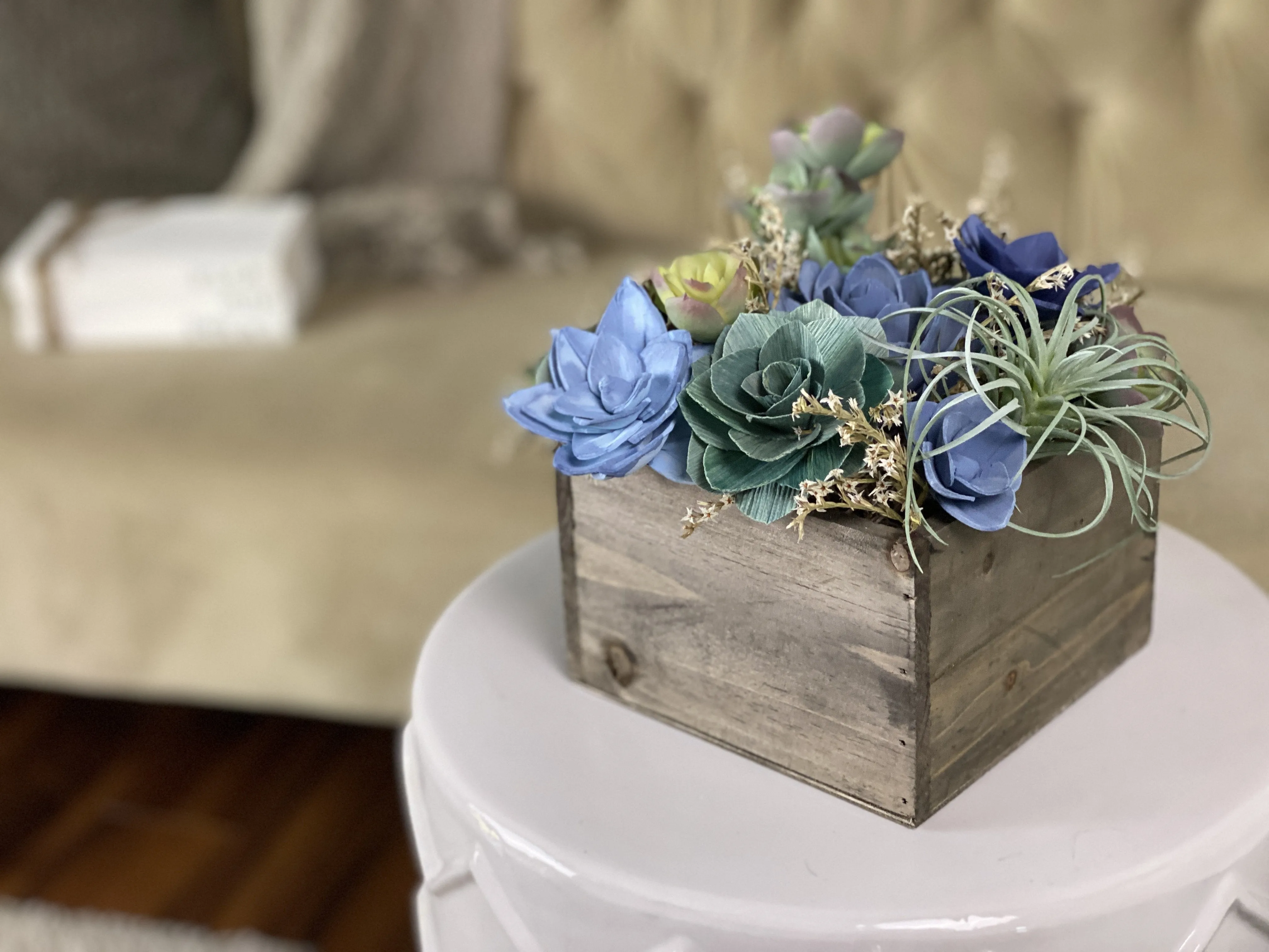 Wooden Sola Succulent Box Arrangement