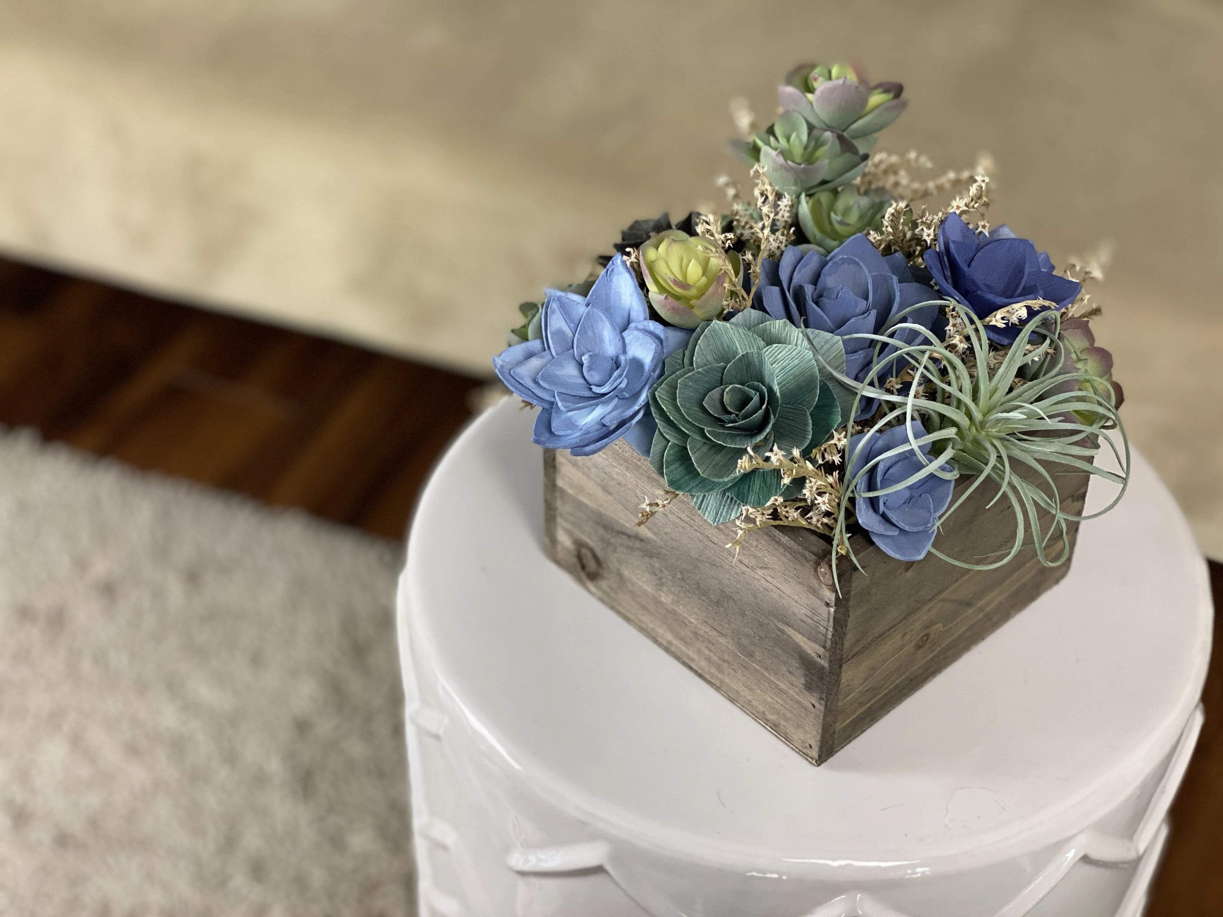 Wooden Sola Succulent Box Arrangement