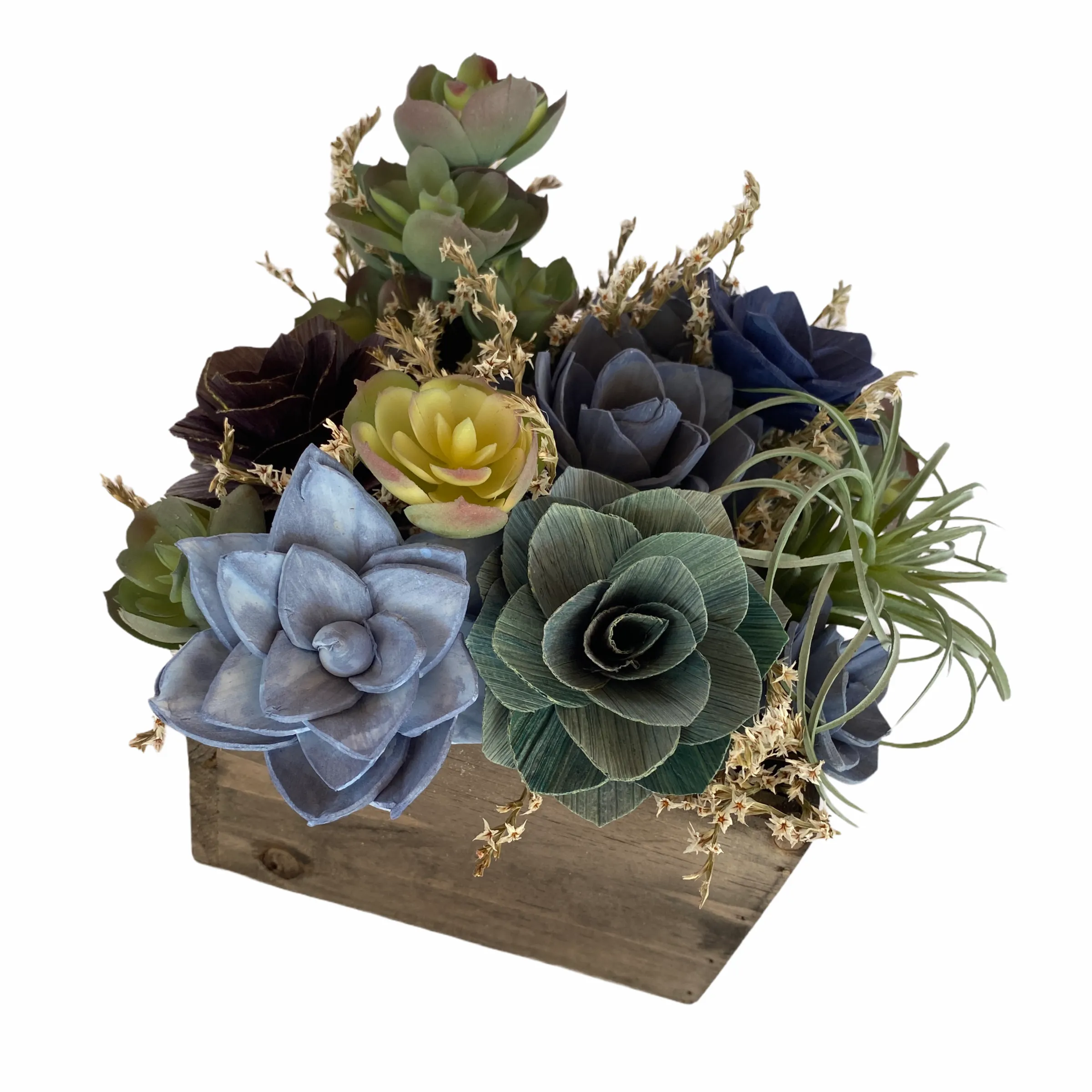 Wooden Sola Succulent Box Arrangement