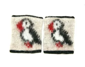 Woolen Wrist Warmers - Puffin pattern Beige