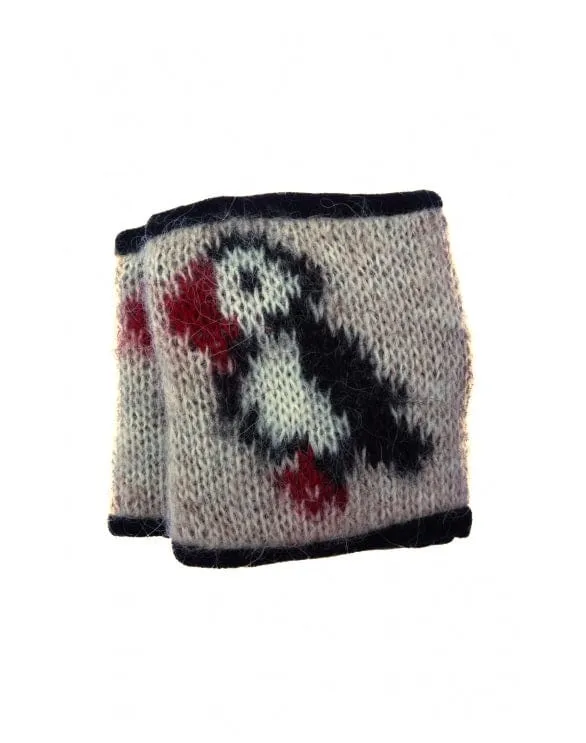 Woolen Wrist Warmers - Puffin pattern Beige