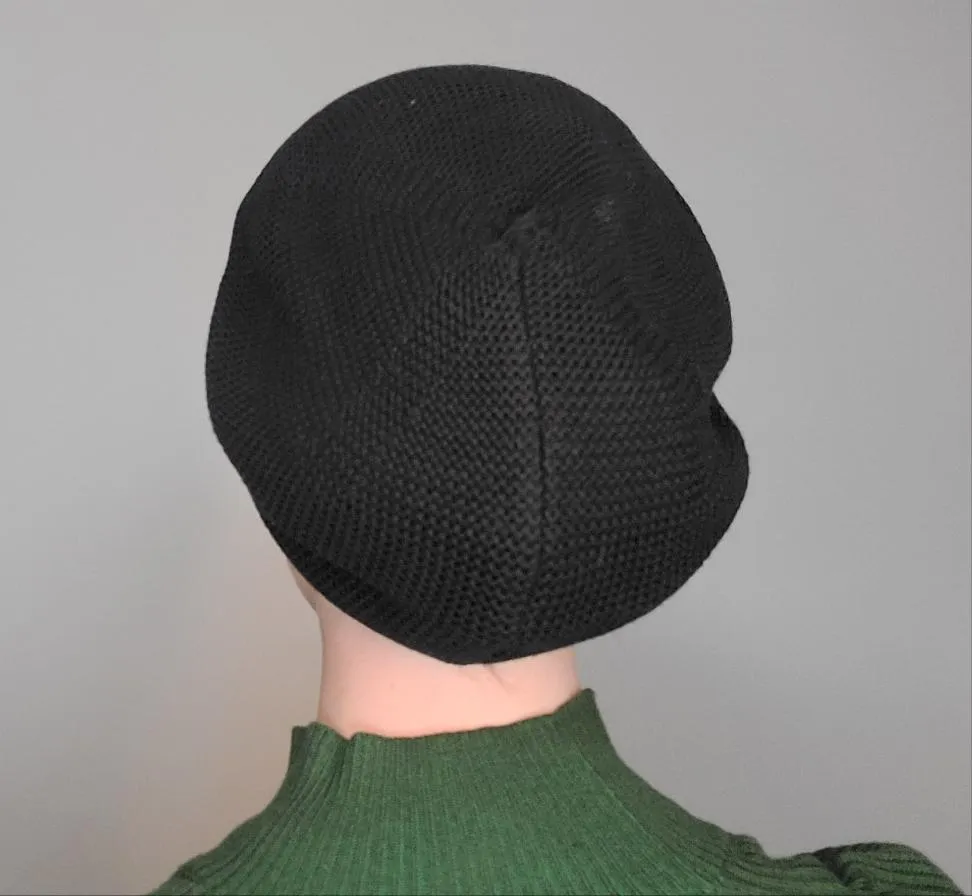 XL Black Fully Knitted Cotton French Beret